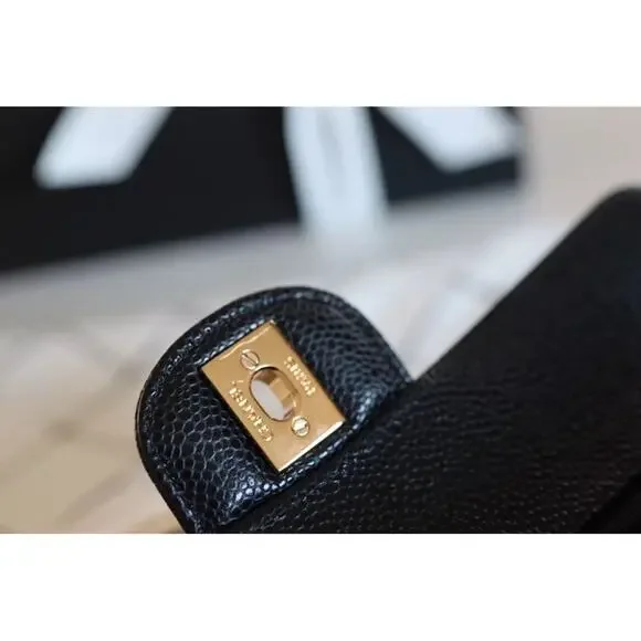 Chanel authentic 2021 Classic Small Black Caviar Flap Bag purse Gold chain - Picture 8 of 15